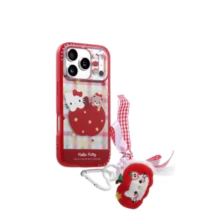 การ์ตูน Red apple น่ารัก Kitty หมีพร้อมเชือกเส้นเล็กเคสโทรศัพท์สําหรับ iPhone 17 16 15 14 13 Pro Max กันกระแทกฝาครอบป้องกัน