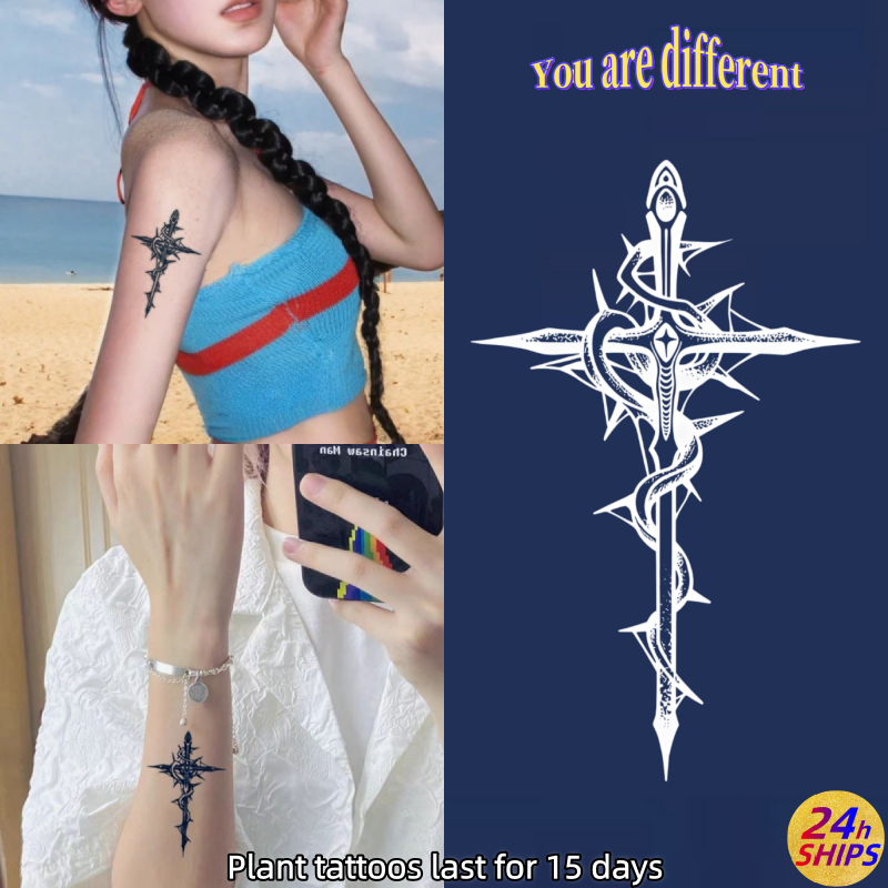 หนามข้ามรูปแบบสักน่ารักสาวข้อมือพืชสักสติกเกอร์รอยสักกันน้ําติดทนนาน15วันสักเท็จชั่วคราว