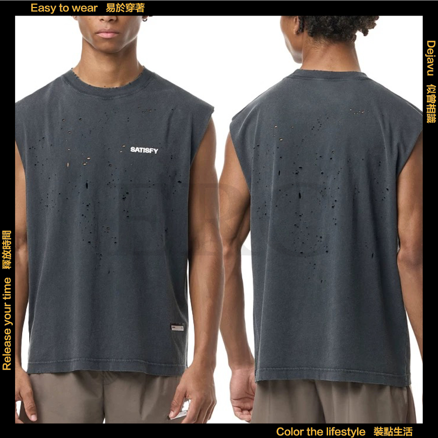 เสื้อกั๊กแขนกุดผ้าฝ้ายแท้ พิมพ์ลาย Ripped ระบายอากาศได้ดี