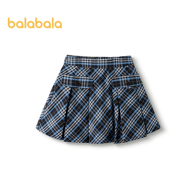 Balabala Girls Half Body กระโปรงมินิ 2026 ฤดูใบไม้ผลิฤดูใบไม้ร่วงเด็กลายสก๊อตจีบกระโปรงยืดหยุ่น Workwear สไตล์
