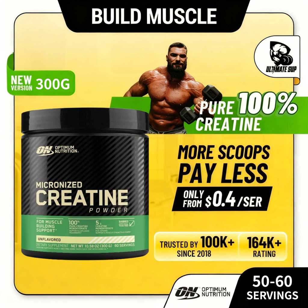 Optimum Nutrition Micronized Creatine Powder 60 เสิร์ฟสําหรับสร้างกล้ามเนื้อ (300G)