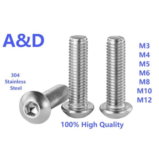 A&D  304 สแตนเลสสตีลครึ่งรอบหัวซ็อกเก็ตหกเหลี่ยมสกรู ISO7380 ครึ่งรอบหัวซ็อกเก็ตหกเหลี่ยมสกรู M3M4M6M8M10M12