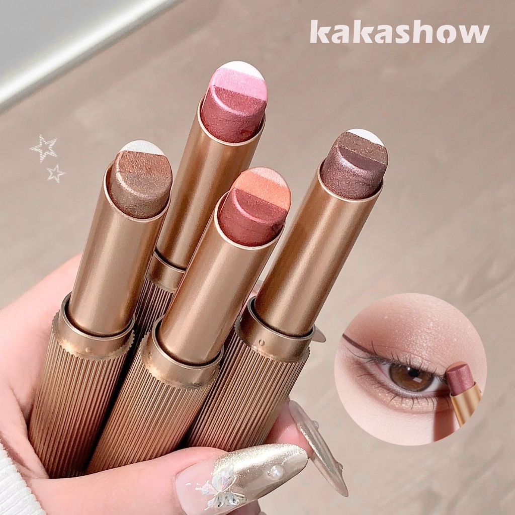 KAKASHOW 3-in-1 Eyeshadow Stick - Pearl Shimmer & Highlight, Natural Korean-Style Low-Saturation Eye Makeup C638