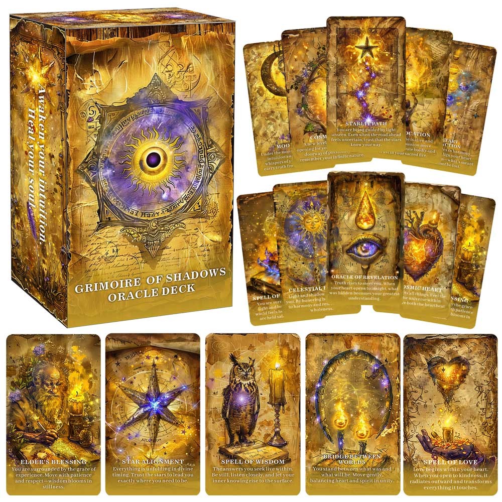 13x8 ซม.,Grimoire OF Shadows Oracle Cards Set, 55 ไพ่ทาโรต์สําหรับ Intuition & การเปลี่ยนแปลงภายใน, เด็คคําแนะนําจิตวิญญาณที่เป็นมิตรสําหรับผู้เริ่มต้น