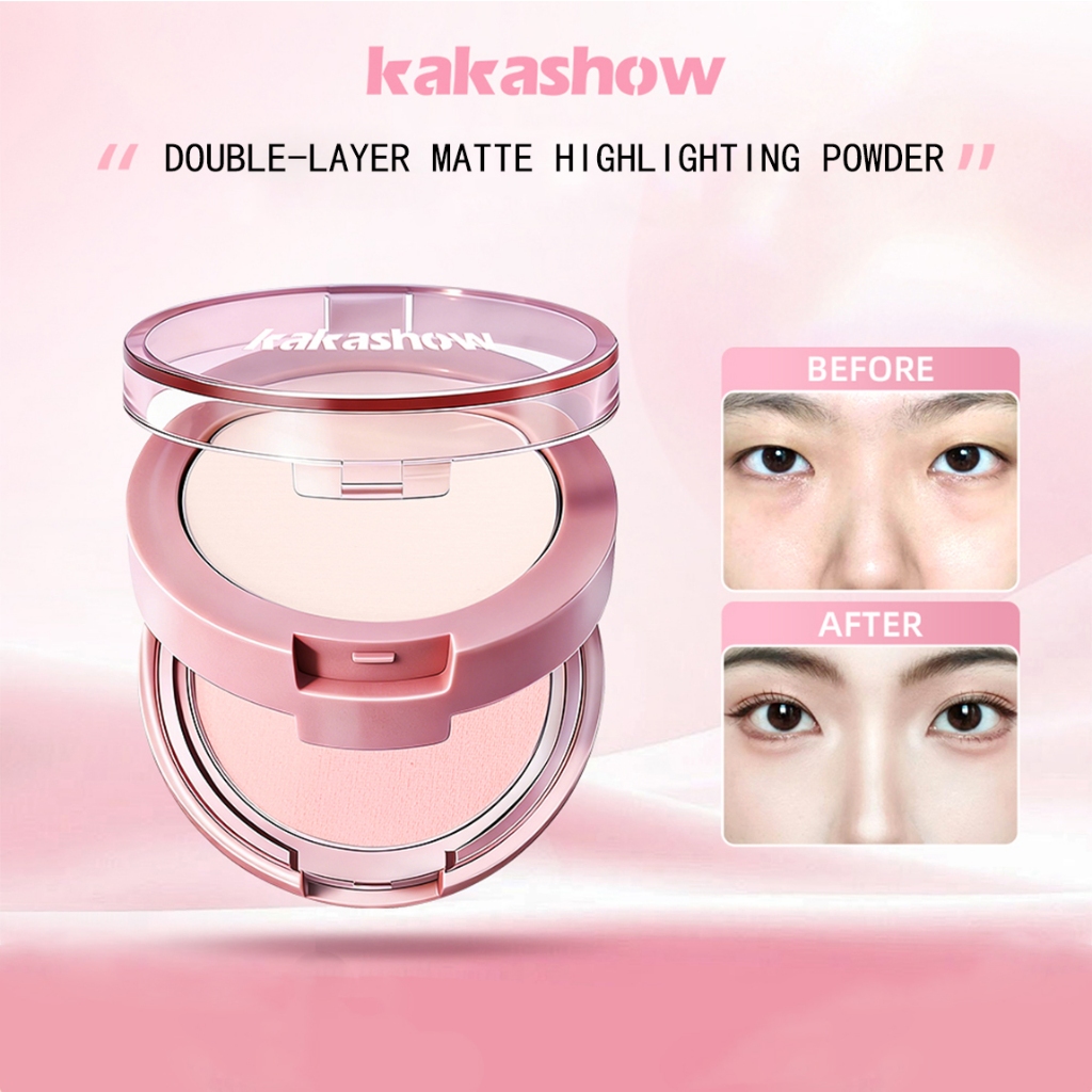 KAKASHOW Dual-Layer Highlighting Powder - โทนสีชมพูและขาว Natural Matte Finish for Facial Brightening C665