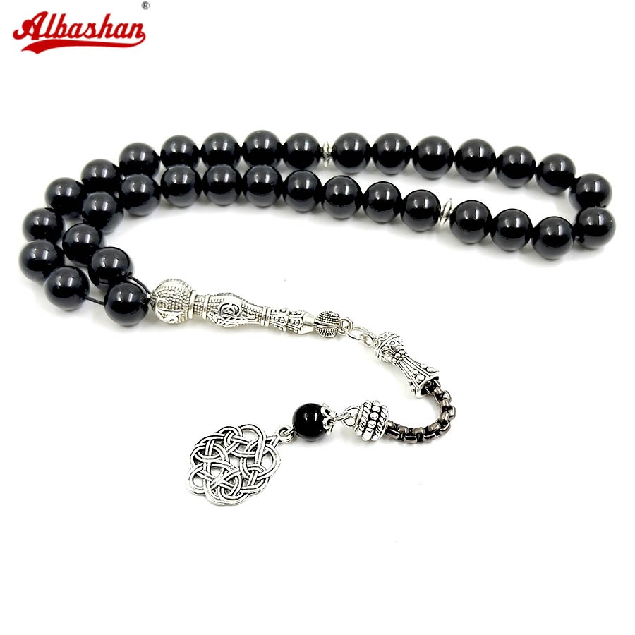 สร้อยข้อมือ Tasbih Onxy Misbaha ramadan Eid อุปกรณ์หินอาเกตสีดํา 33 เม็ดสวดมนต์
