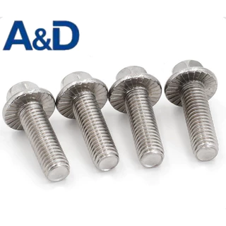 A&D M4/M5/M6 304 สแตนเลสสตีลหยักหน้าแปลนสลักเกลียว แบน Hex หัว Anti-Slip Anti-Loose Integrated เครื่องซักผ้าสนิมและทนต่อการกัดกร่อน