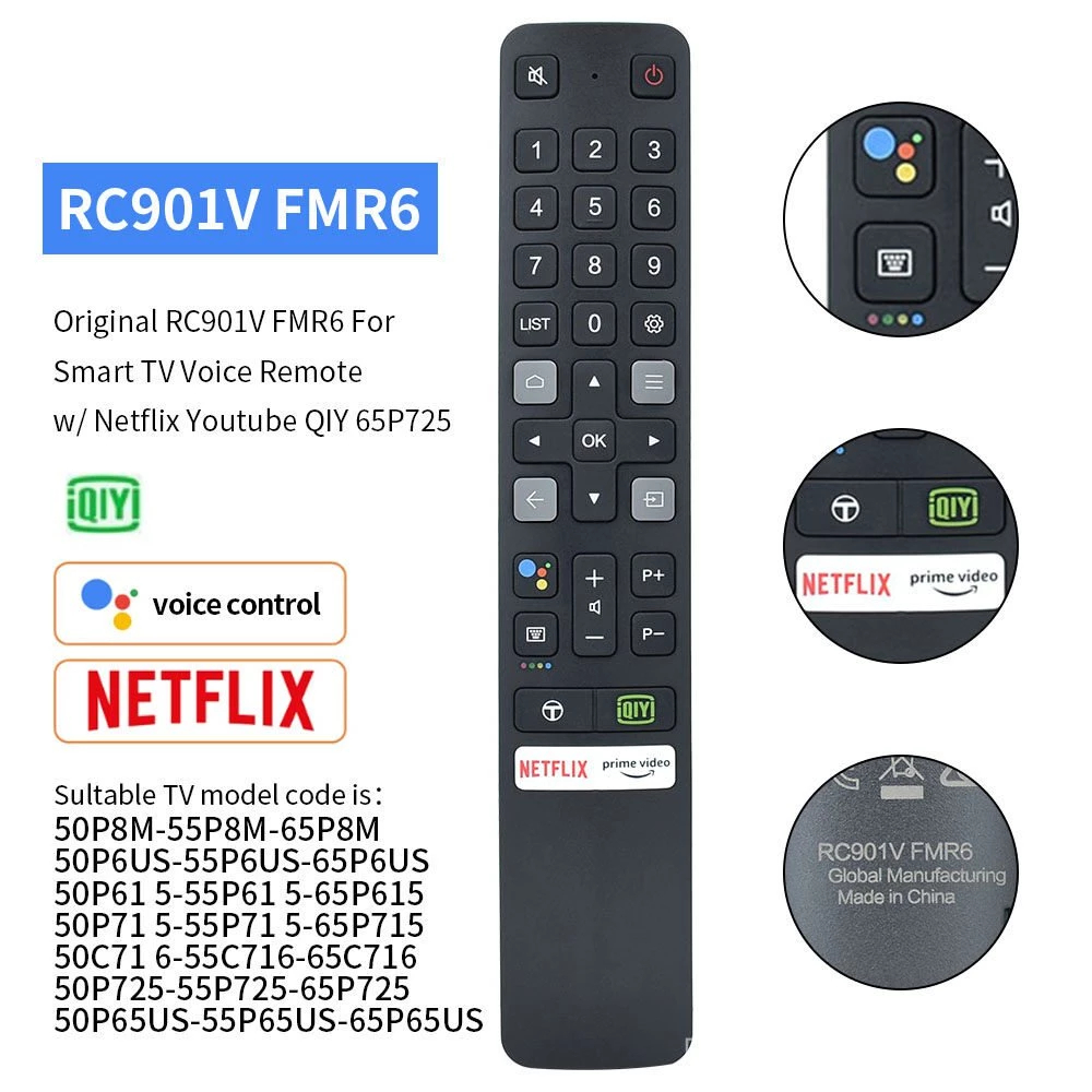 ใช้สําหรับ TCL 50P717 RC901V FMR6 เสียงรีโมทคอนโทรล TCL 55 นิ้ว 4K HDR Google TV Dolby Vision แฮนด์ฟ