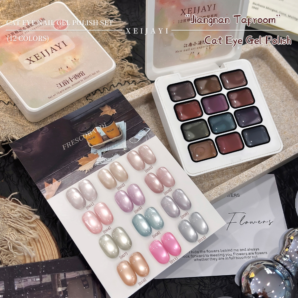 XEIJAYI - ชุดยาทาเล็บเจลสีพีชแบบแคทอาย ประกอบด้วย 12 สี เงางามติดทนนาน เหมาะสำหรับทุกฤดูกาล