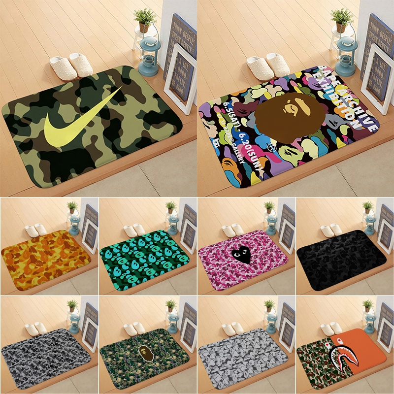 น่ารัก Bape ยินดีต้อนรับพรมปูพื้นพรมเช็ดเท้าล้างทําความสะอาดได้สําหรับห้องโถงห้องนั่งเล่นห้องนอน Entryway Family Decor