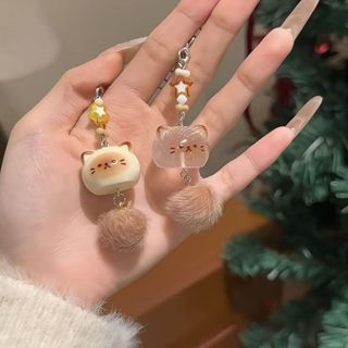 2026 พวงกุญแจแมวขนปุย+สายคล้องโทรศัพท์ 2 in 1 ของขวัญน่ารักส…