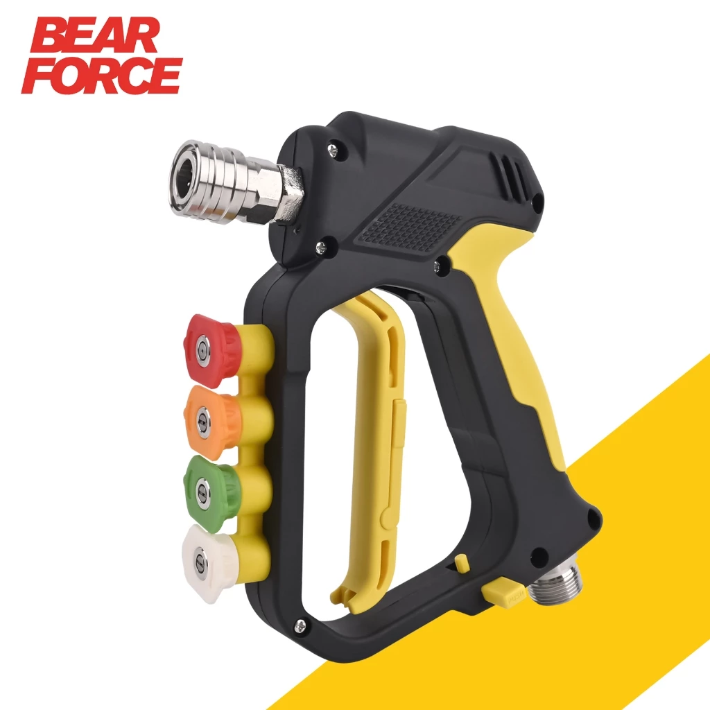 BEAR FORE เครื่องซักผ้าแรงดันสูงปืนสเปรย์สั้นสูงสุด 5000 PSI (345 บาร์) พร้อม Inlet M22-ID14mm & Outlet 1/4 Quick Connector & หัวฉีดผู้ถือเคล็ดลับ