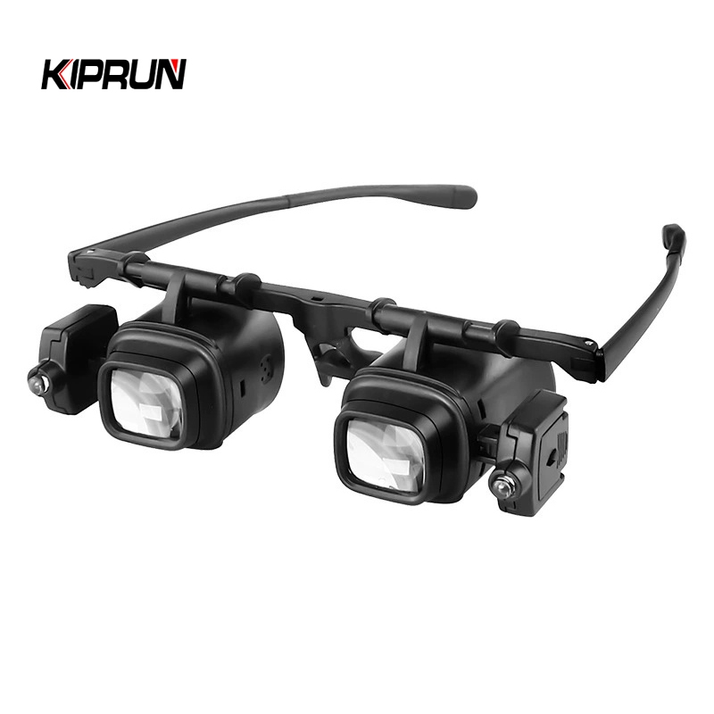 KIPRUN แว่นขยายพร้อมไฟ, 2X 6X 10X 24X แว่นตาแว่นขยายแบบติดศีรษะพร้อมเลนส์ 4 ชุด