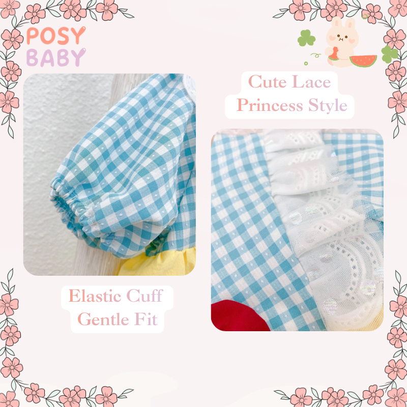 POSY BABY ชุดบอดี้สูทเด็กผู้หญิง ชุดหมีเด็ก ผ้าฝ้าย 100% สไตล์เจ้าหญิง พร้อมแถบคาดศีรษะ สำหรับเด็ก 0-18 เดือน (Romper) ราคา ถูกที่สุด ดีลบีเคเค แกลเลอรีภาพที่ 2