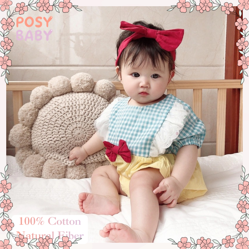 POSY BABY ชุดบอดี้สูทเด็กผู้หญิง ชุดหมีเด็ก ผ้าฝ้าย 100% สไตล์เจ้าหญิง พร้อมแถบคาดศีรษะ สำหรับเด็ก 0-18 เดือน (Romper) ราคา ถูกที่สุด ดีลบีเคเค แกลเลอรีภาพที่ 4
