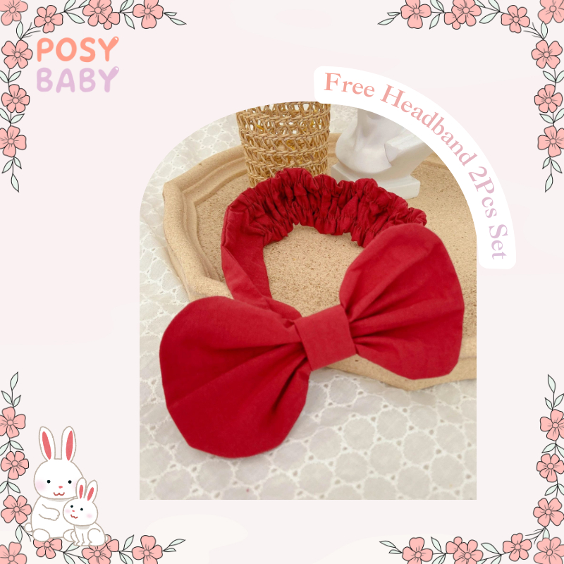 POSY BABY ชุดบอดี้สูทเด็กผู้หญิง ชุดหมีเด็ก ผ้าฝ้าย 100% สไตล์เจ้าหญิง พร้อมแถบคาดศีรษะ สำหรับเด็ก 0-18 เดือน (Romper) ราคา ถูกที่สุด ดีลบีเคเค แกลเลอรีภาพที่ 6