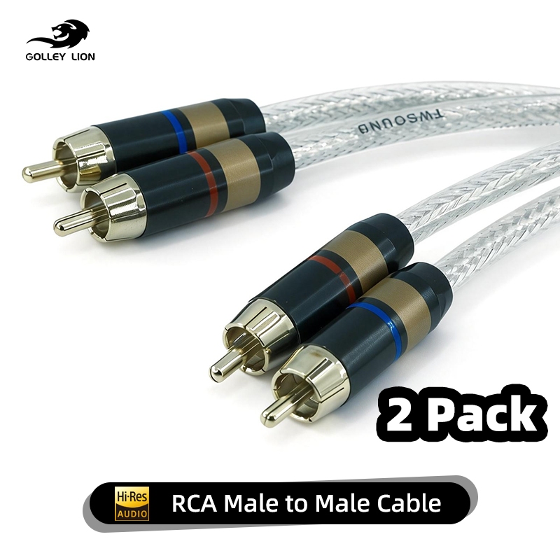 GOLLEY LION สายสัญญาณเสียง RCA 2 แพ็ค สําหรับเครื่องขยายเสียง ลําโพงแอคทีฟ หรือซับวูฟเฟอร์พร้อมปลั๊กเคลือบทอง