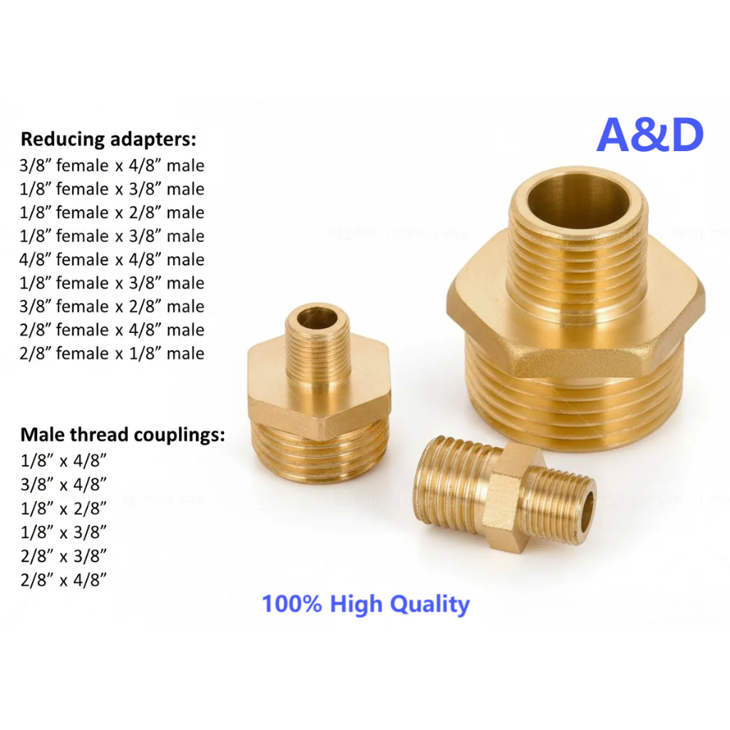 A&D 1/8"–1/2" นิปเปิ้ลทองเหลือง (Brass Hex Nipple) เป็นข้อต่อท่อคุณภาพสูง ผลิตจากทองเหลืองแท้ แข็งแรงทนทาน ไม่เป็นสนิม ทนแรงดันและ