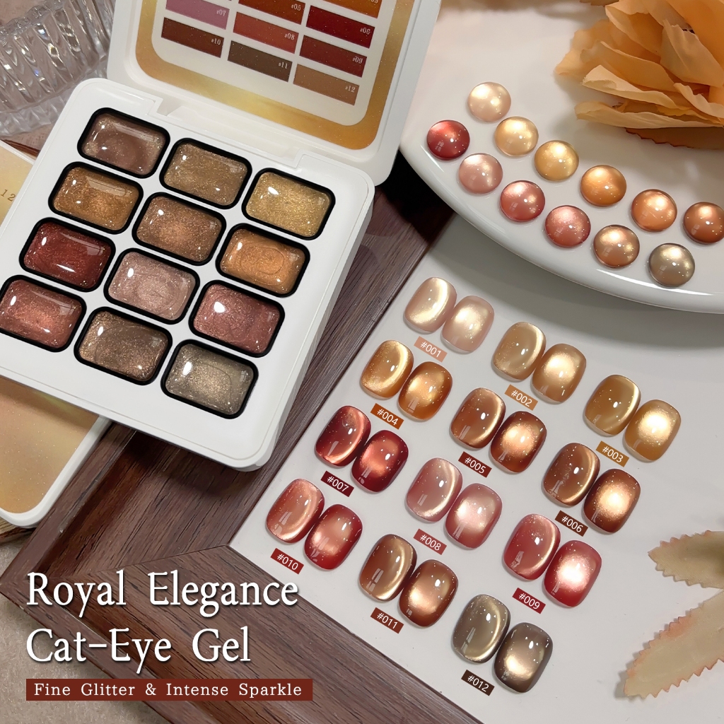 XEIJAYI - ยาทาเล็บเจลสีทองแชมเปญเงาวาวพิเศษแบบแคทอาย ชุด 12 สี เหมาะสำหรับร้านทำเล็บและใช้เองที่บ้าน