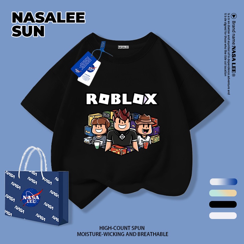【จัดส่งวันนี้】เสื้อยืดผ้าฝ้ายสีดำพิมพ์ลายโลกเสมือน NASA สำหรับเด็กชายหญิงอายุ 3-16 ปี ใส่สบาย ทรงหลวม
