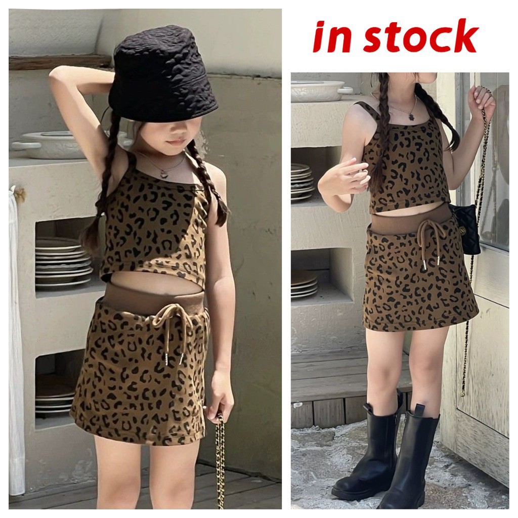 [Grojoy] ชุดสูทพิมพ์ลายเสือดาวสําหรับเด็กผู้หญิง 2026 เด็กน่ารัก เสื้อชั้นในสตรี+กระโปรงสูทสองชิ้น GR488 #