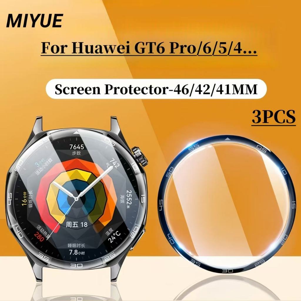 3PCS ฟิล์มป้องกันสําหรับ Huawei GT6/6 Pro 46 มม.41 มม.ป้องกันหน้าจอ 9H ฟิล์มความละเอียดสูงป้องกันลายนิ้วมือสําหรับ Huawei นาฬิกา GT Runner 2/Huawei GT5/5 Pro อุปกรณ์เสริม