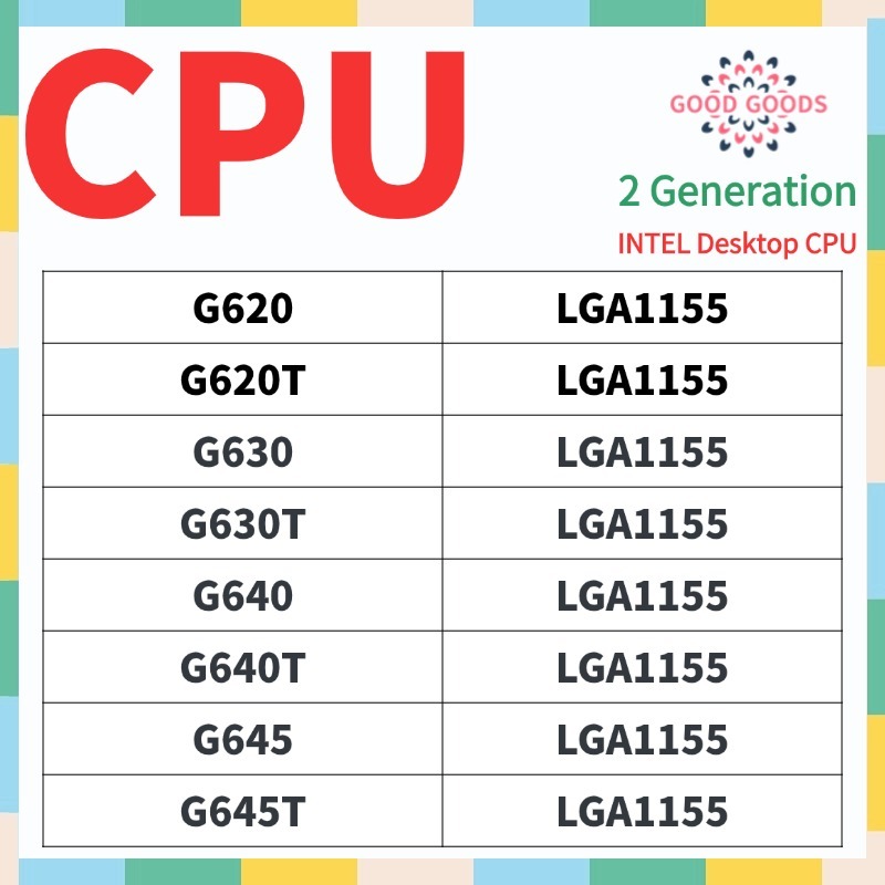 G620 G620T G630 G630T G640 G640T G645 G645T รุ่นที่สอง INTEL Pentium โปรเซสเซอร์เดสก์ท็อป CPU LGA115