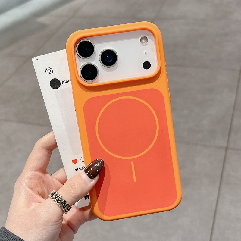 พรีเมี่ยมคู่สีซิลิโคนเหลวแม่เหล็กหลุมขนาดใหญ่สีส้มเคสโทรศัพท์เหมาะสําหรับ ไอโฟน 13 14 15 16 17 มือโปร สูงสุด รวมทุกอย่างฝาครอบซิลิโคนป้องกันการตก ราคาถูก Shopee Lazada