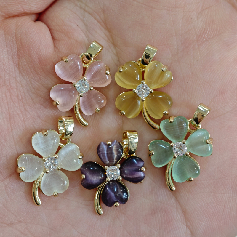 ที่กําหนดเองสูงสี Retention ทองแดงชุบ 14K Gold-Clad Four-Leaf Clover จี้จี้สร้อยข้อมือสร้อยคอ DIY เครื่องประดับอุปกรณ์เสริม