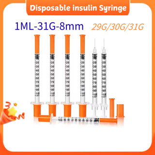 100ชิ้น0.5มิลลิลิตร/ซีซี-31กx8มิลลิเมตรสีส้มอินซูลินเข็มฉีดย…