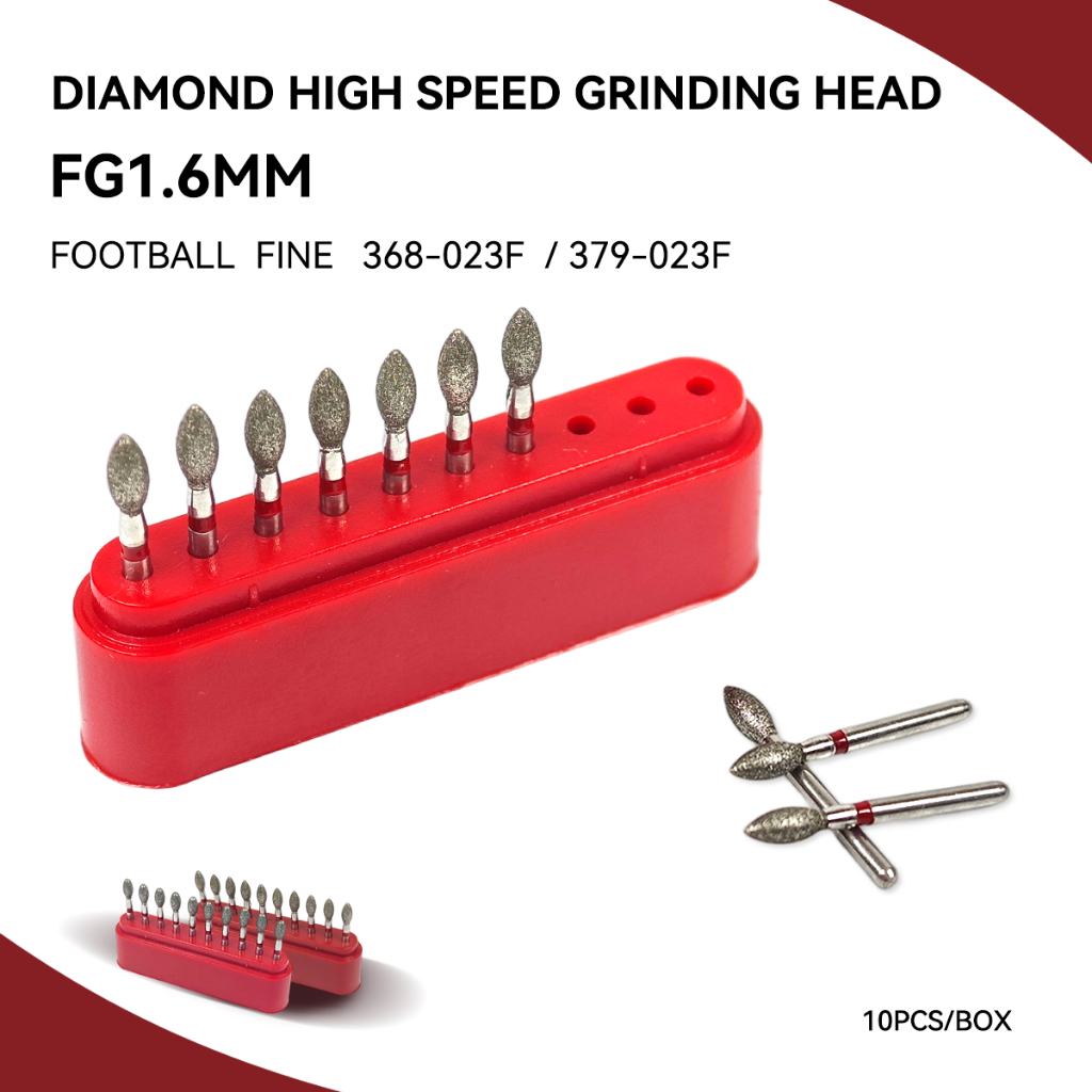 10 ชิ้น/กล่องทันตกรรมเพชร Burs เจาะฟุตบอลรูปร่าง Fine สําหรับ Handpiece ความเร็วสูง 368-023F 379-023F
