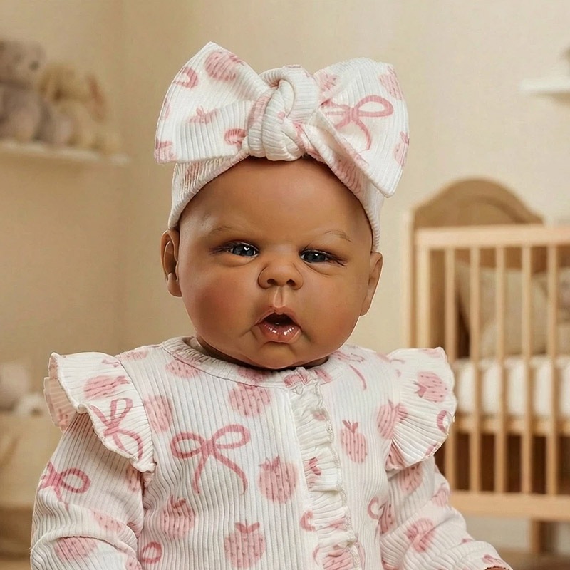 NPK 22 รอบคอเด็กวัยหัดเดิน Cuddly เด็กมือวาดผิวสีน้ําตาลเข้ม Reborn Gounchin คุณภาพสูงสะสม Art ตุ๊กต