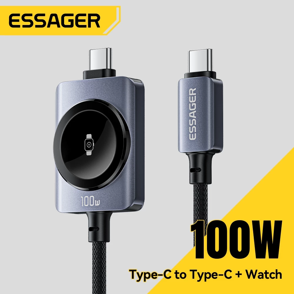 Essager 2 in 1Type-C to Type-C+ Ap Watch S2-S11 Series SE Series สายชาร์จเร็ว Ultra 100W ชิป E-Marker ในตัว