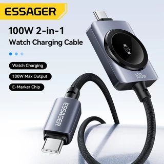 ESSAGER 100W 2 in 1 Watch Data Cable Type-C Fast Charging and Data Transmission E-Marker Chip 20V/5A Fast CHARGING 2.5 ชั่วโมง Full Charge MBk Pro