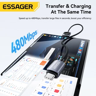 ESSAGER 100W 2 in 1 Watch Data Cable Type-C Fast Charging and Data Transmission E-Marker Chip 20V/5A Fast CHARGING 2.5 ชั่วโมง Full Charge MBk Pro