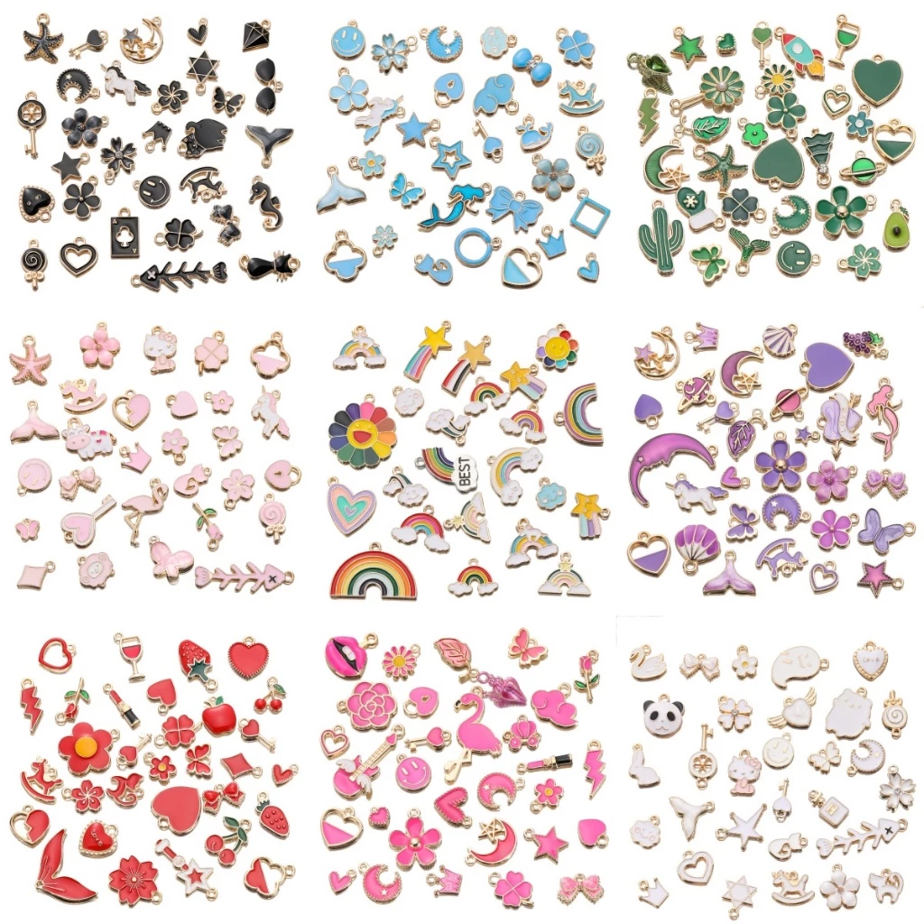 จี้สุ่ม 10 ชิ้น แบบผสมสไตล์ หลายสี สำหรับ DIY สร้อยคอ-สร้อยข้อมือ ของขวัญแฟชั่น