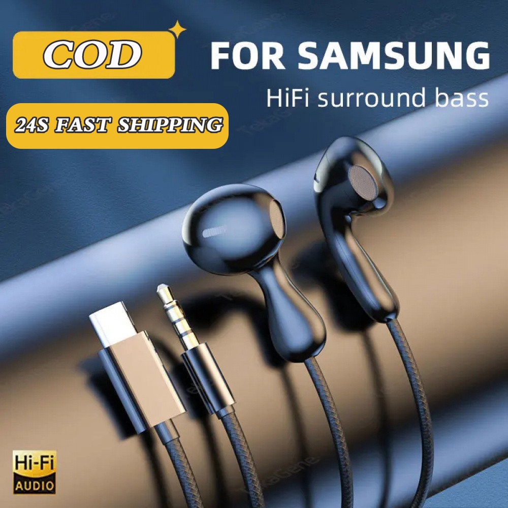 สำหรับ Samsung หูฟังไฮไฟเบสสเตอริโอควบคุมระดับเสียงพร้อมไมโครโฟน Type C 3.5มม. eadphones สำหรับ Galaxy S24 S.23 S22 S21 ultra Note 20