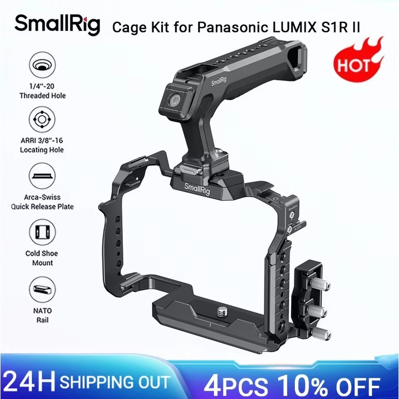 SmallRig S1R II Cage Kit สําหรับ Panasonic LUMIX S1R II พร้อมที่จับด้านบนสาย USB-C Clamp w Arca-Swis