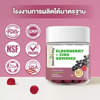 [มีอย.] Nature’s Key Elderberry + Zinc Gummies เสริมภูมิคุ้มกัน บำรุงร่างกายให้แข็งแรง รสอร่อย ทานง่าย (60 Gummies)