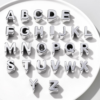 St.kunkka ลูกปัดตัวอักษร A-Z สีเงิน รูใหญ่ อะคริลิคชุบเงา สำ…
