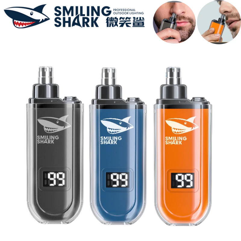 SMILING SHARK BM322 ที่กันจอนขนจมูกแบบชาร์จไฟได้ มอเตอร์เสียงรบกวนต่ํา 360° หัวใบมีด Type-C Comfort โดยไม่ต้องดึงผมหูล้างทําความสะอาดได้เต็มรูปแบบคิ้วตัดแต่ง