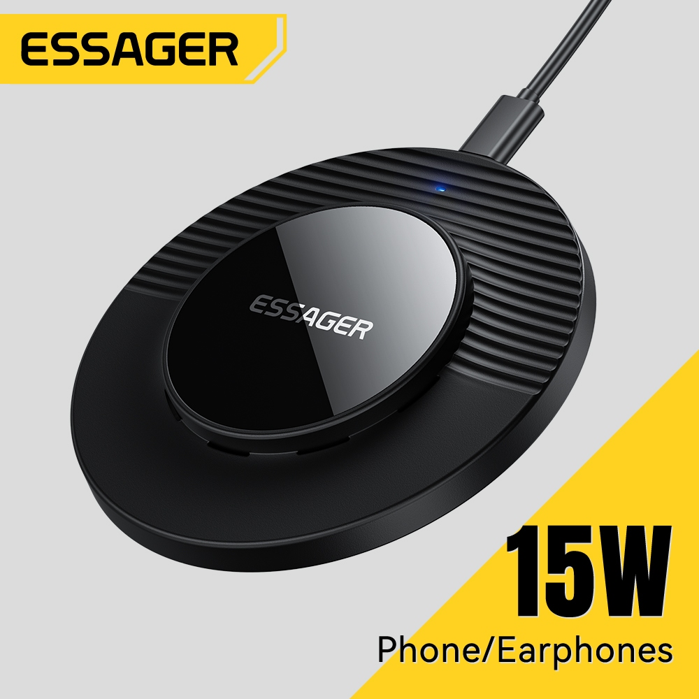 ESSAGER 15W 2 in 1 ชาร์จเดสก์ท็อปเครื่องชาร์จไร้สายสมาร์ทอุณหภูมิต่ําชาร์จเร็วการป้องกันความปลอดภัยหลายตัวไม่มีความเสียหายให้กับอุปกรณ์