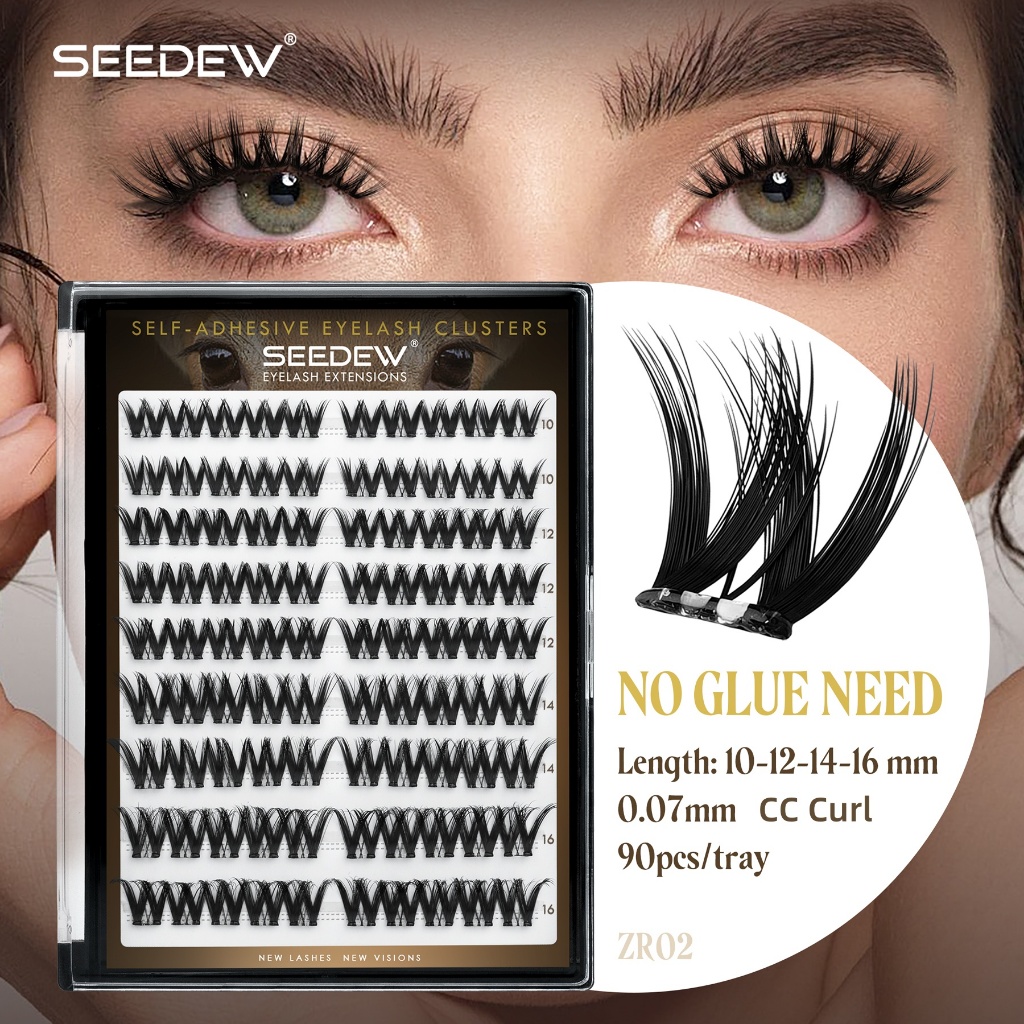 SEEDEW ขนตาปลอมหนาธรรมชาติ DIY Cluster Lashes ไม่มีกาวต้องการขนตาติดด้วยตนเอง