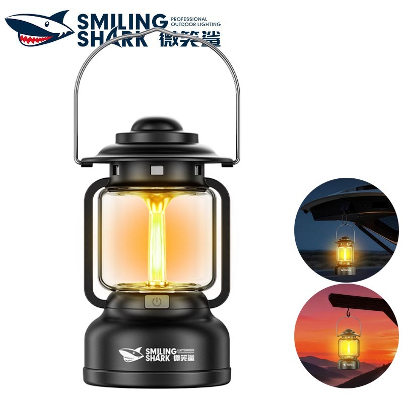 SmilingShark LY8351 ไฟแคมป์ปิ้ง ด้วย แสงสีขาว / อุ่น / สีแดง โคมไฟตั้งแคมป์ติดผนัง ซุปเปอร์ไบรท์ ไฟเต็นท์ 3โหมด Type-C ชาร์จใหม่ได้ การออกแบบตะขอ กันน้ำสำหรับงานตั้งแคมป์