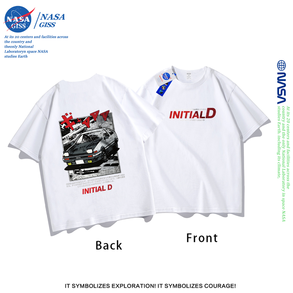 NASA เสื้อยืดชายหญิงแขนสั้น สตรีทฮิปฮอป summer AE86 พิมพ์ลาย คอตตอน คอกลม หลวมและระบายอากาศ
