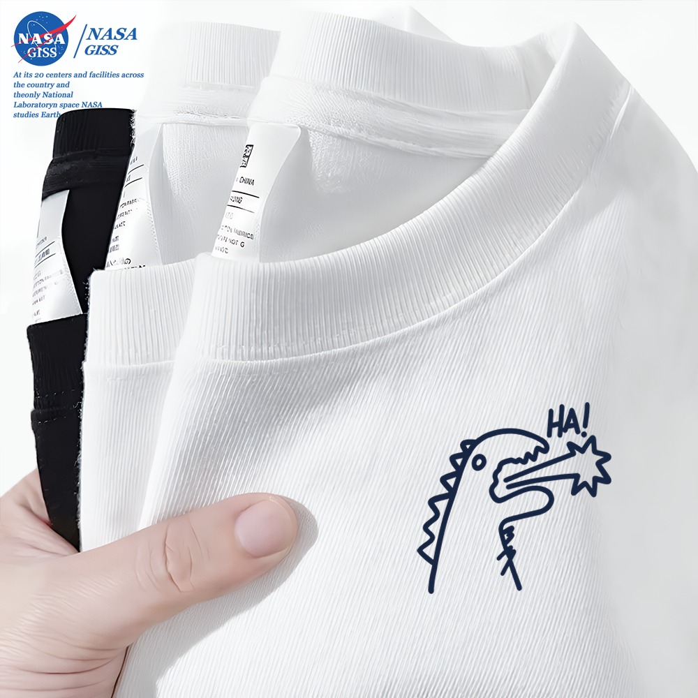 NASA เสื้อยืดชายหญิงแขนสั้น สไตล์ลำลอง summer ไดโนเสาร์น้อย พิมพ์ลาย คอตตอน คอกลม หลวมและระบายอากาศ