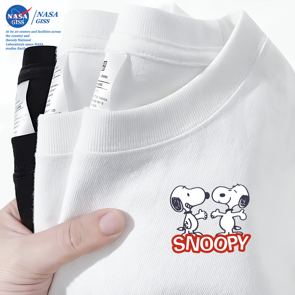 NASA เสื้อยืดชายหญิงแขนสั้น สไตล์ลำลอง summer SNOOPY พิมพ์ลาย คอตตอน คอกลม หลวมและระบายอากาศ