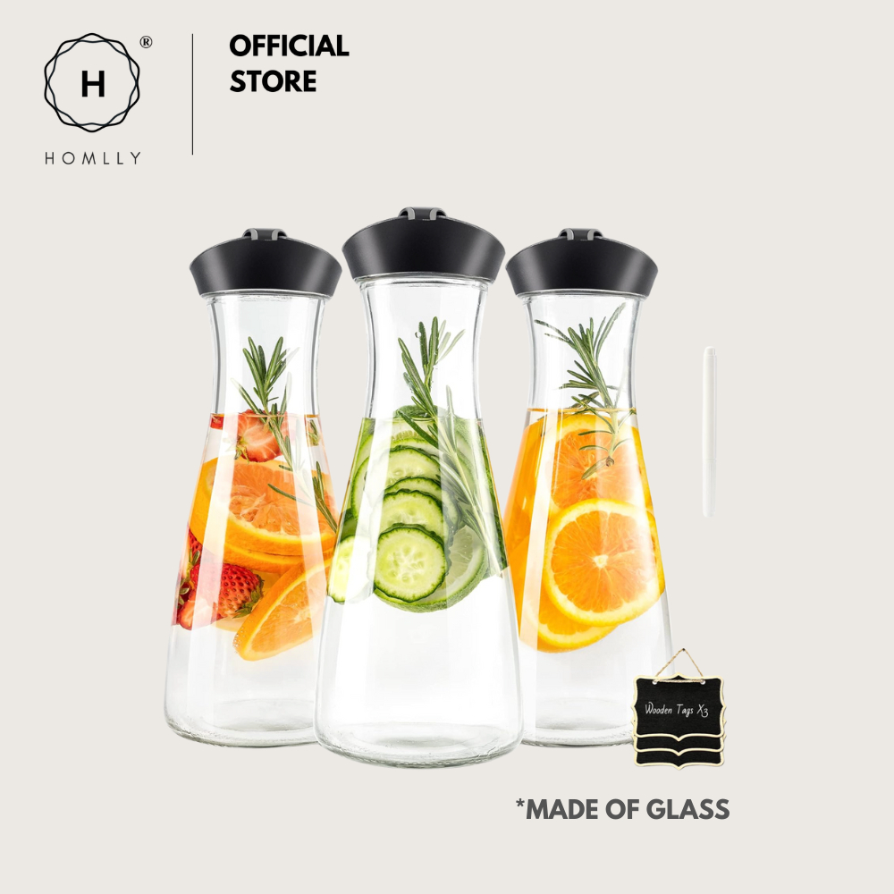 Homlly 1L แก้วน้ํา Carafe เหยือกน้ําใสพร้อมฝาปิดด้านบน (ฐานกลม)