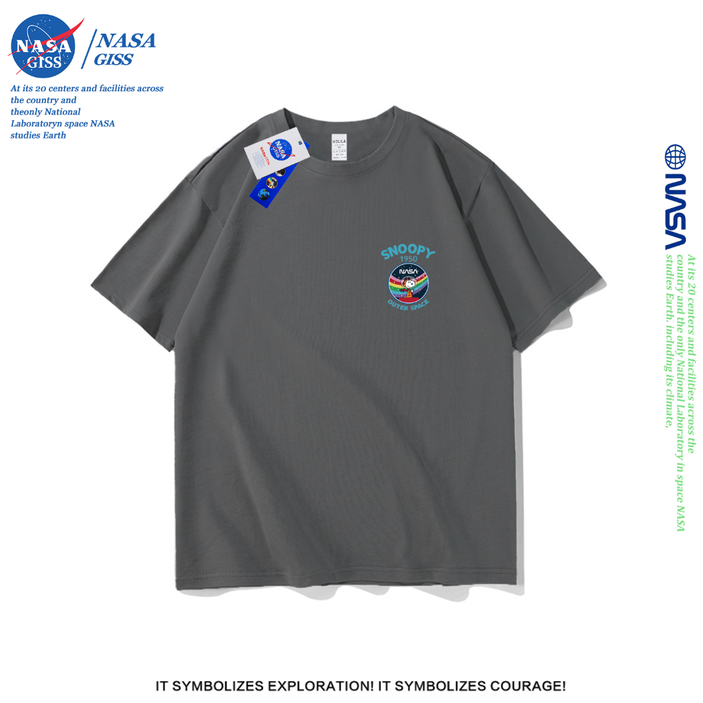 NASA เสื้อยืดชายหญิงแขนสั้น สไตล์ลำลอง summer Snoopy in Space พิมพ์ลาย คอตตอน คอกลม หลวมและระบายอากาศ - รูปที่ 3