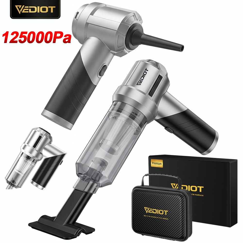 Vediot 125000Pa เครื่องดูดฝุ่นในรถยนต์ไร้สาย  พร้อมหลอดดูดฝุ่น แบบมือถือ สําหรับบ้าน และรถยนต์
